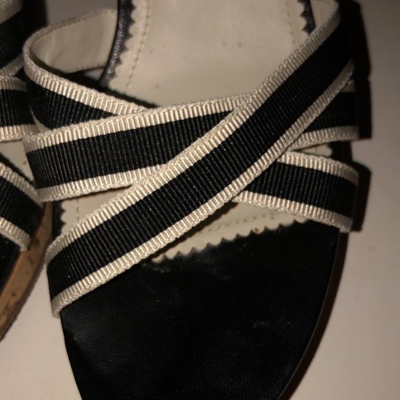 Coach size 10 black & white leather linen & grosgrain ankle wrap platform - Picture 7 of 9